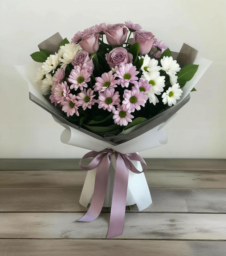 Букет цветов из: Хризантемы и Розы в Бердюжье