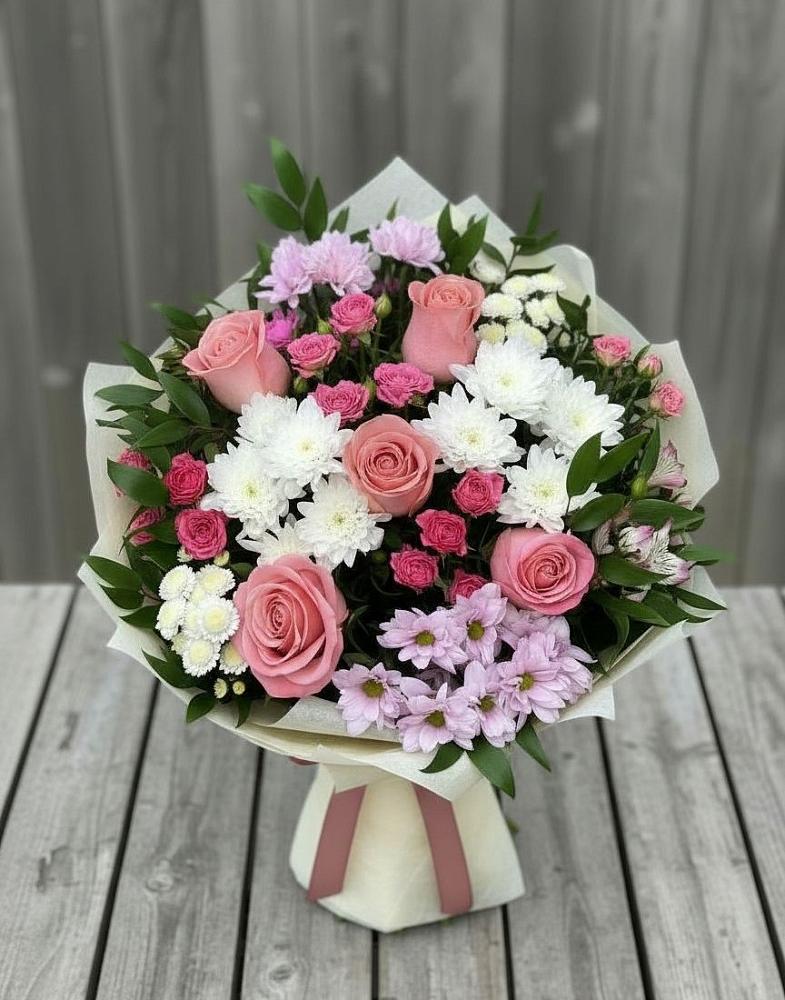 Букет цветов из: Альстромерии, Гвоздики, Розы и Хризантемы в Бердюжье