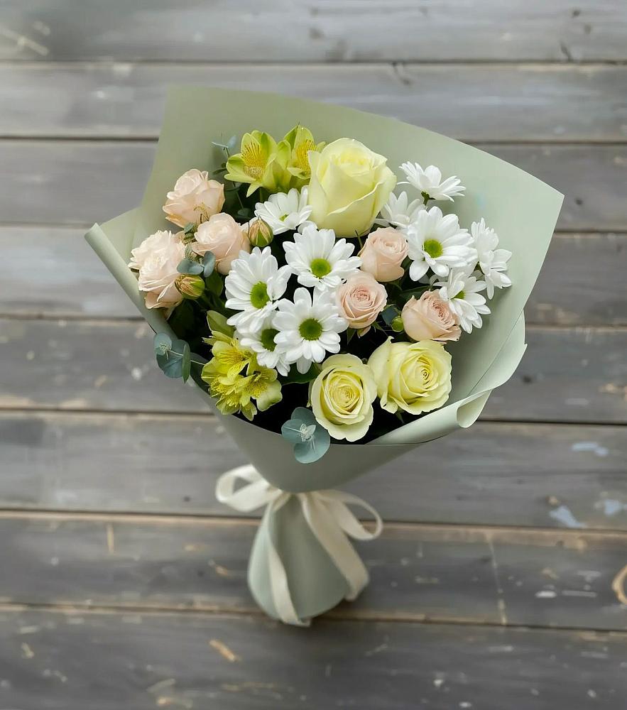 Букет цветов из: Альстромерии, Розы и Хризантемы в Бердюжье