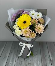 Букет цветов из:  Розы, Герберы и Хризантемы в Бердюжье