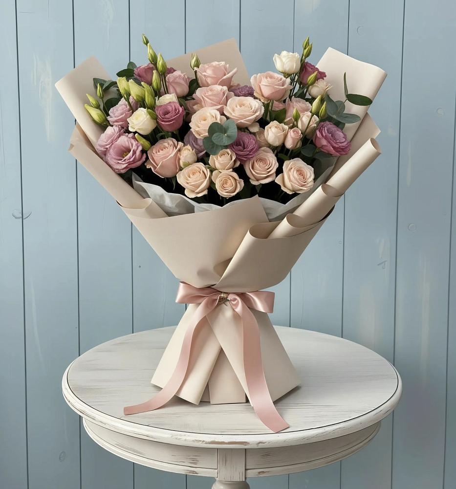 Букет цветов из: Розы и Лизиантусы в Бердюжье